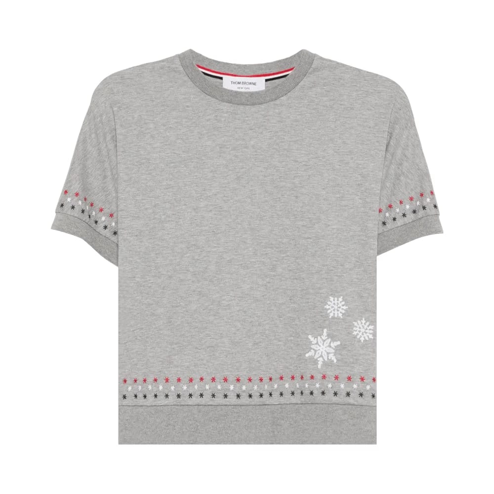 Thom Browne Snowflake Embroidery Shorts-Sleeve Dolman T-Shirt Medium Grey
