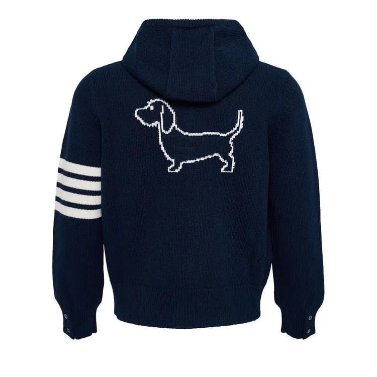 Thom Browne Hector Icon Wool Zip Up Hoodie Navy