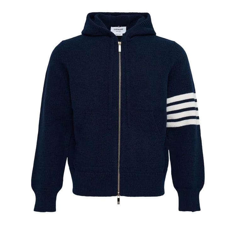 Thom Browne Hector Icon Wool Zip Up Hoodie Navy