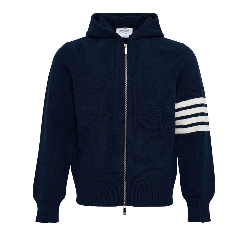 Thom Browne Hector Icon Wool Zip Up Hoodie Navy