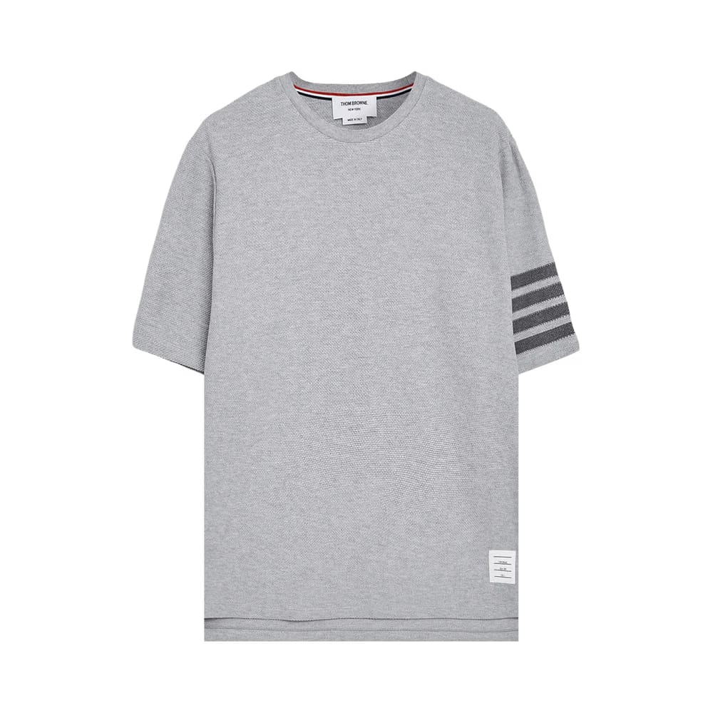 Thom Browne 4 Bar Shorts-Sleeve T-Shirt Pale Grey