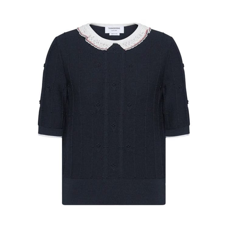 Thom Browne Merino Wool Bobble Stitch T-Shirt Navy