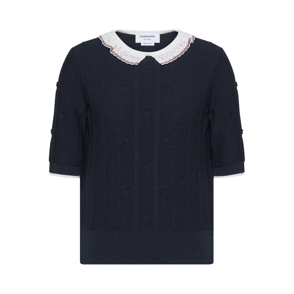 Thom Browne Merino Wool Bobble Stitch T-Shirt Navy