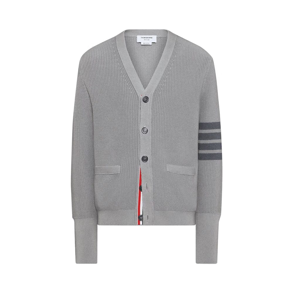 Thom Browne Tonal 4 Bar Stripe V Neck Cardigan Light Grey