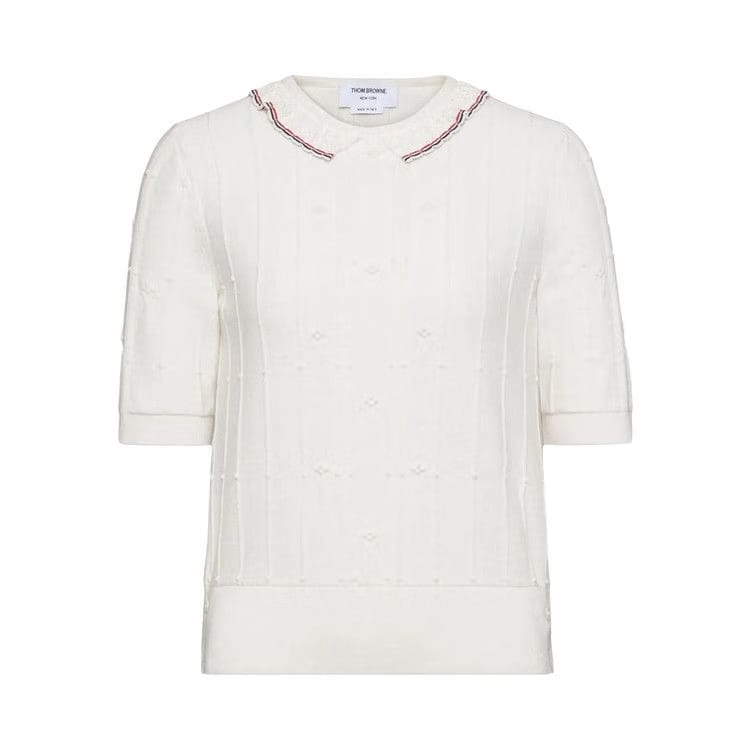 Thom Browne Wool Bobble Lace Trim T-Shirt White