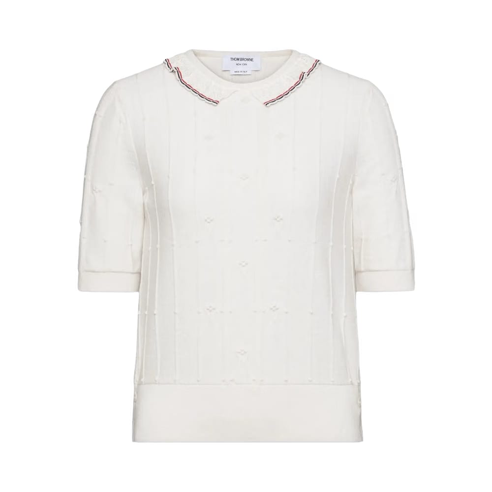 Thom Browne Wool Bobble Lace Trim T-Shirt White
