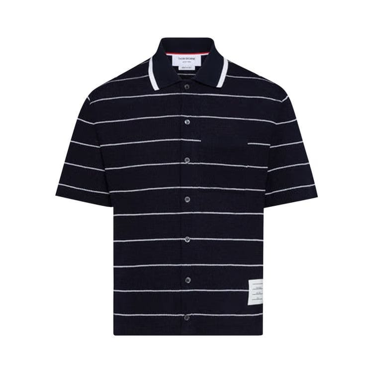 Thom Browne Textured Stripe Waffle Shorts-Sleeve T-Shirt Navy/White