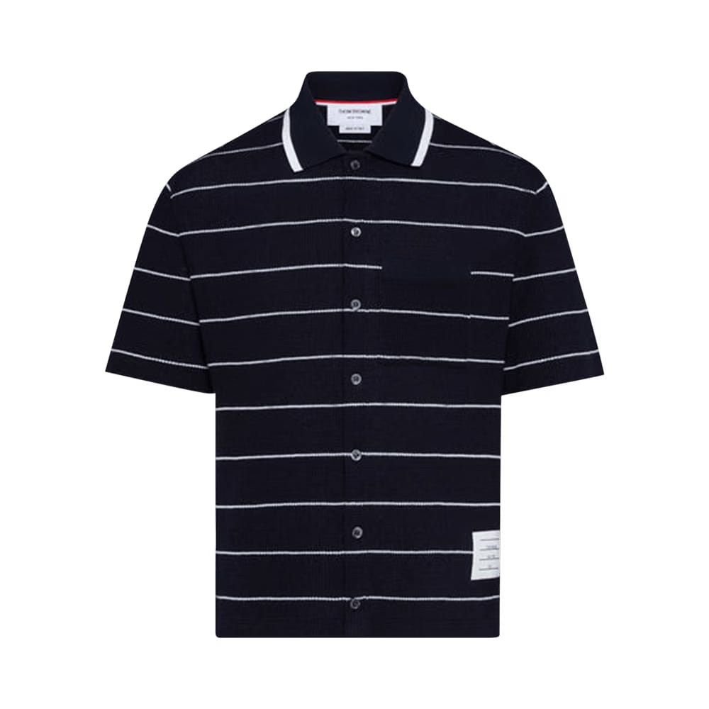 Thom Browne Textured Stripe Waffle Shorts-Sleeve T-Shirt Navy/White