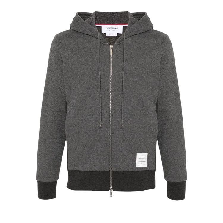Thom Browne Classic Loopback Zip Up Hoodie Dark Grey
