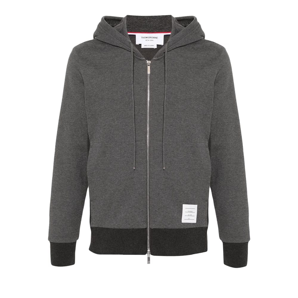 Thom Browne Classic Loopback Zip Up Hoodie Dark Grey