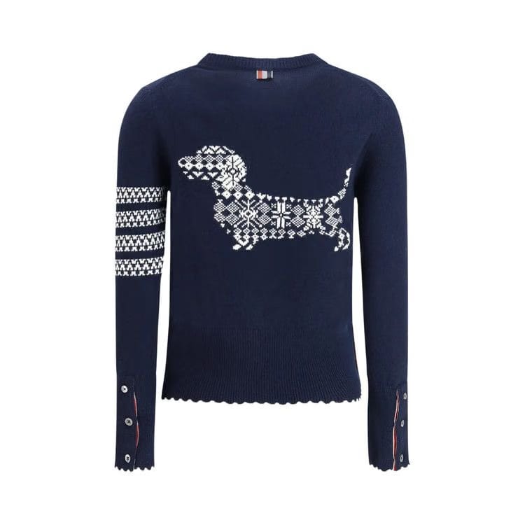 Thom Browne Holiday Hector Classic Fit Crew Neck Pullover Navy
