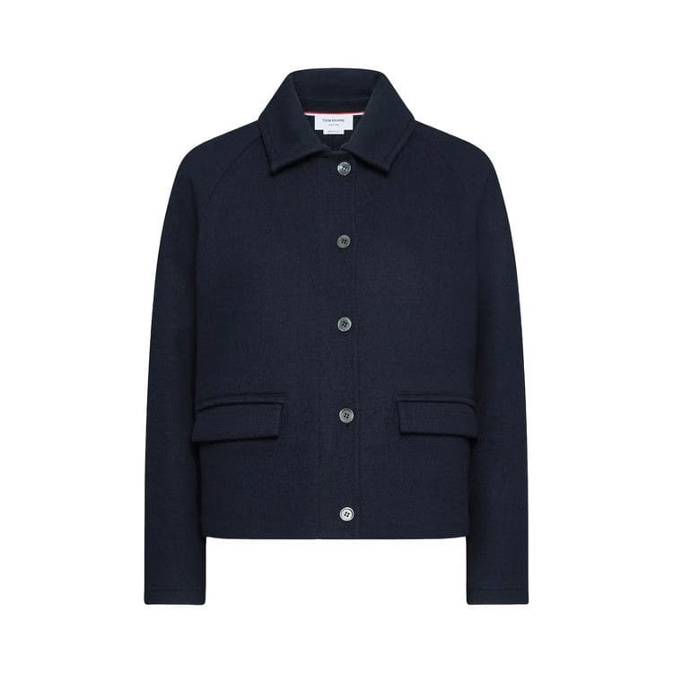Thom Browne Double Face Wool Polo Collar Jacket Navy