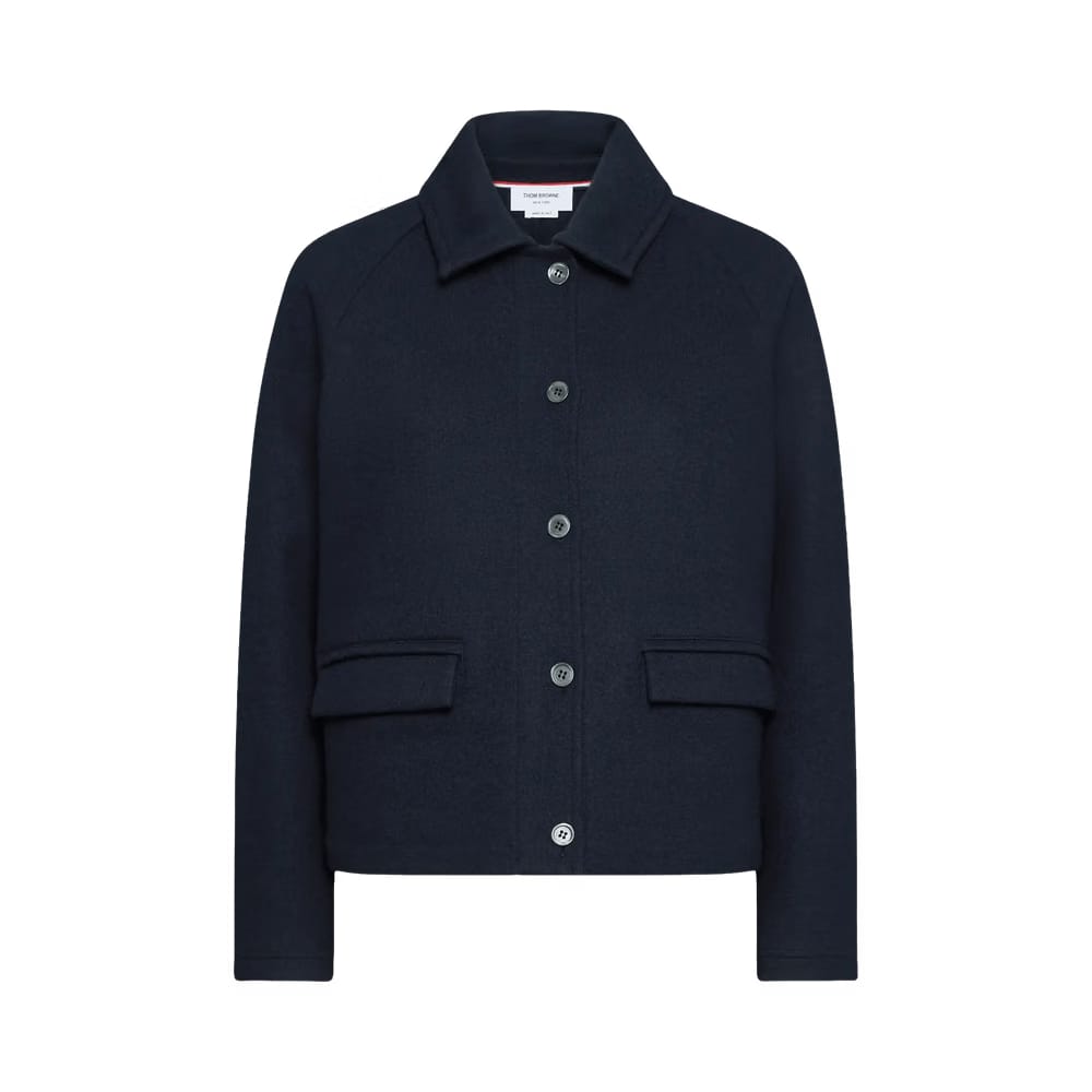 Thom Browne Double Face Wool Polo Collar Jacket Navy
