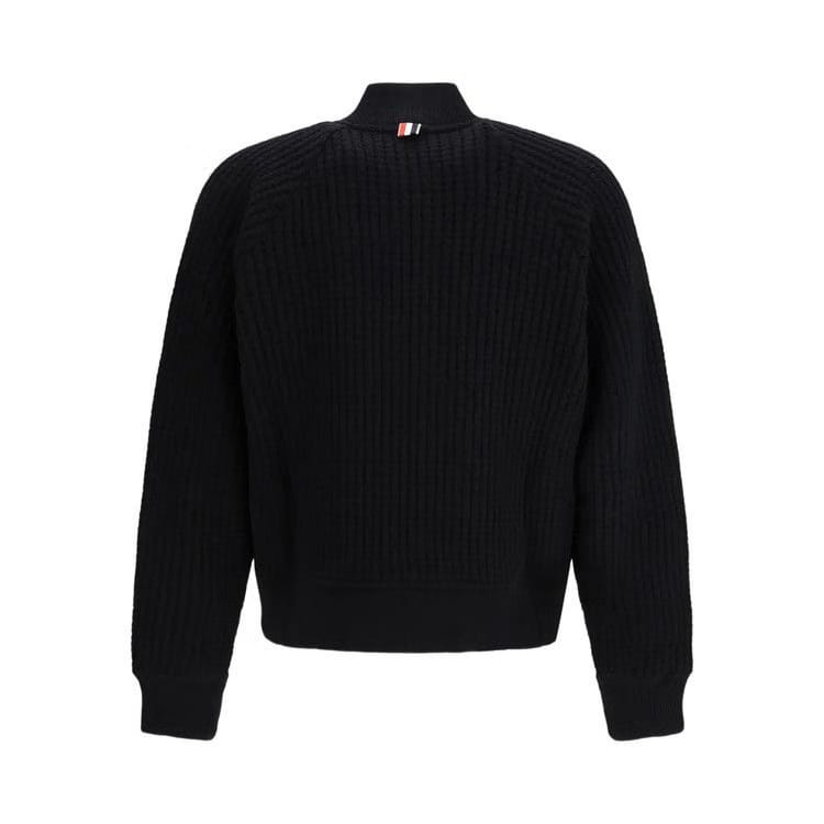 Thom Browne Chunky Wool Waffle Bomber Jacket Black