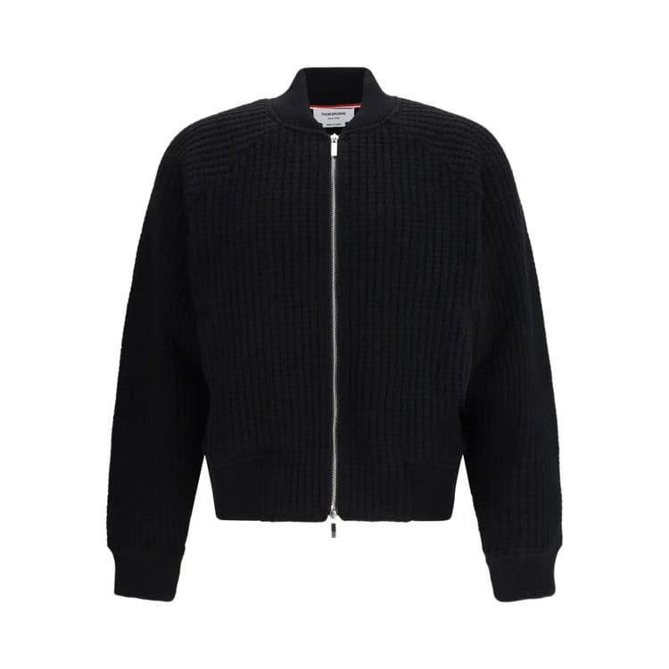 Thom Browne Chunky Wool Waffle Bomber Jacket Black