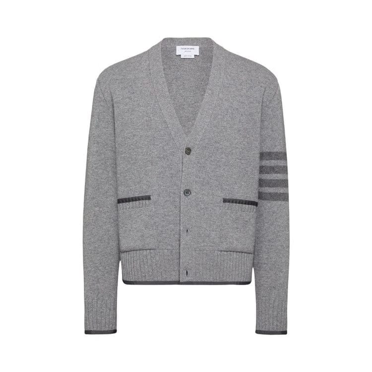 Thom Browne Milano Stitch V Neck Cardigan Light Grey