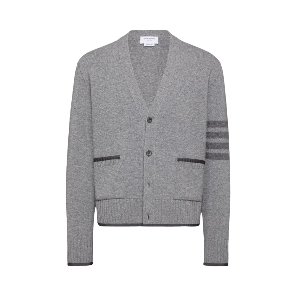 Thom Browne Milano Stitch V Neck Cardigan Light Grey