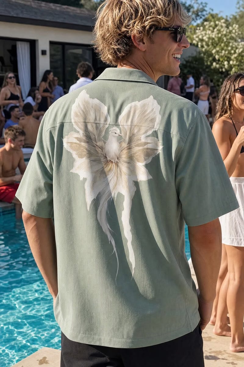 Off Supply Angelic Sage Green Bowling Shirt