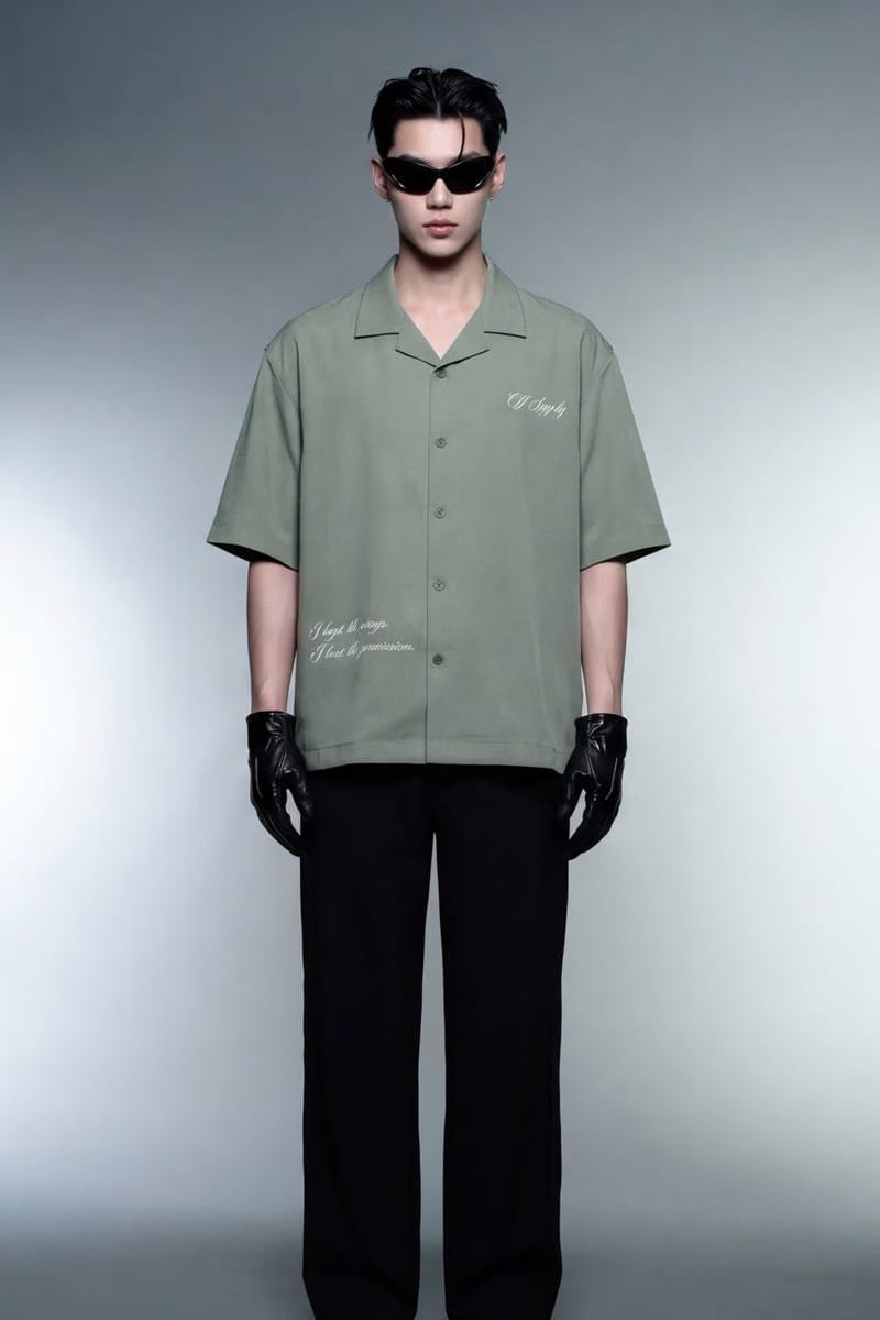 Off Supply Angelic Sage Green Bowling Shirt