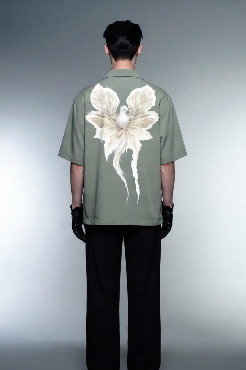 Off Supply Angelic Sage Green Bowling Shirt