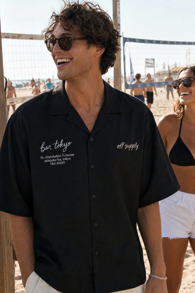 Off Supply Bar Tokyo Black Bowling Shirt