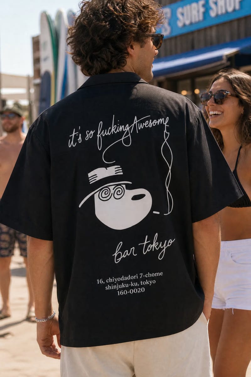 Off Supply Bar Tokyo Black Bowling Shirt