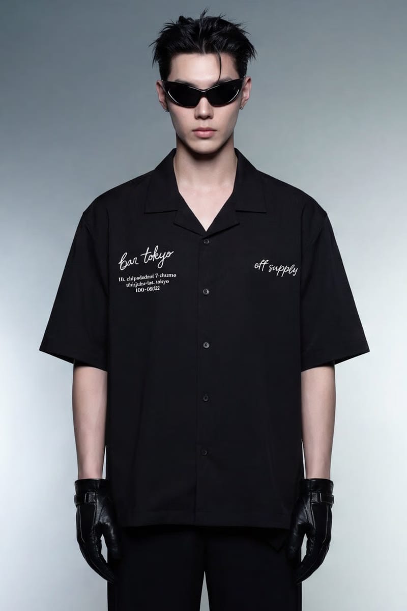 Off Supply Bar Tokyo Black Bowling Shirt