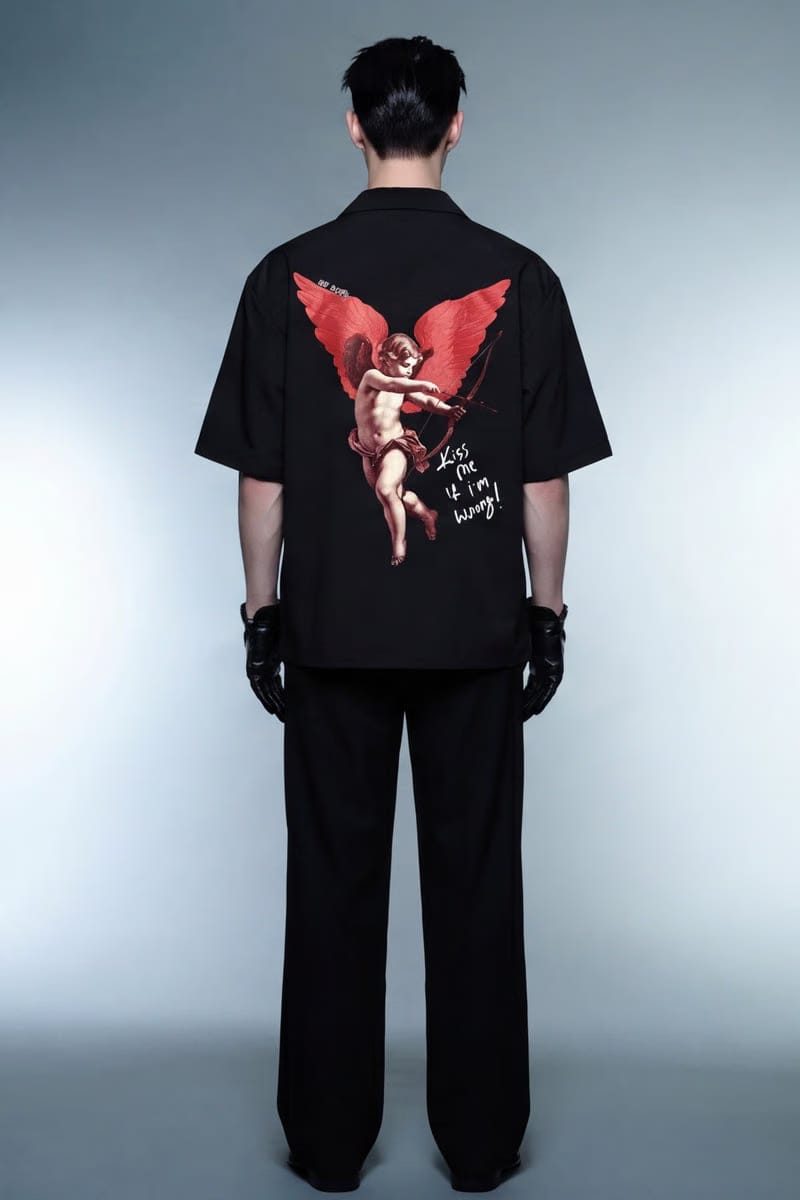 Off Supply Cupid_s Fav Black Bowling Shirt