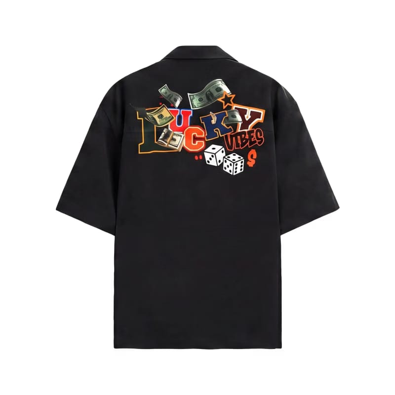 Off Supply Lucky Vibes Black Bowling Shirt