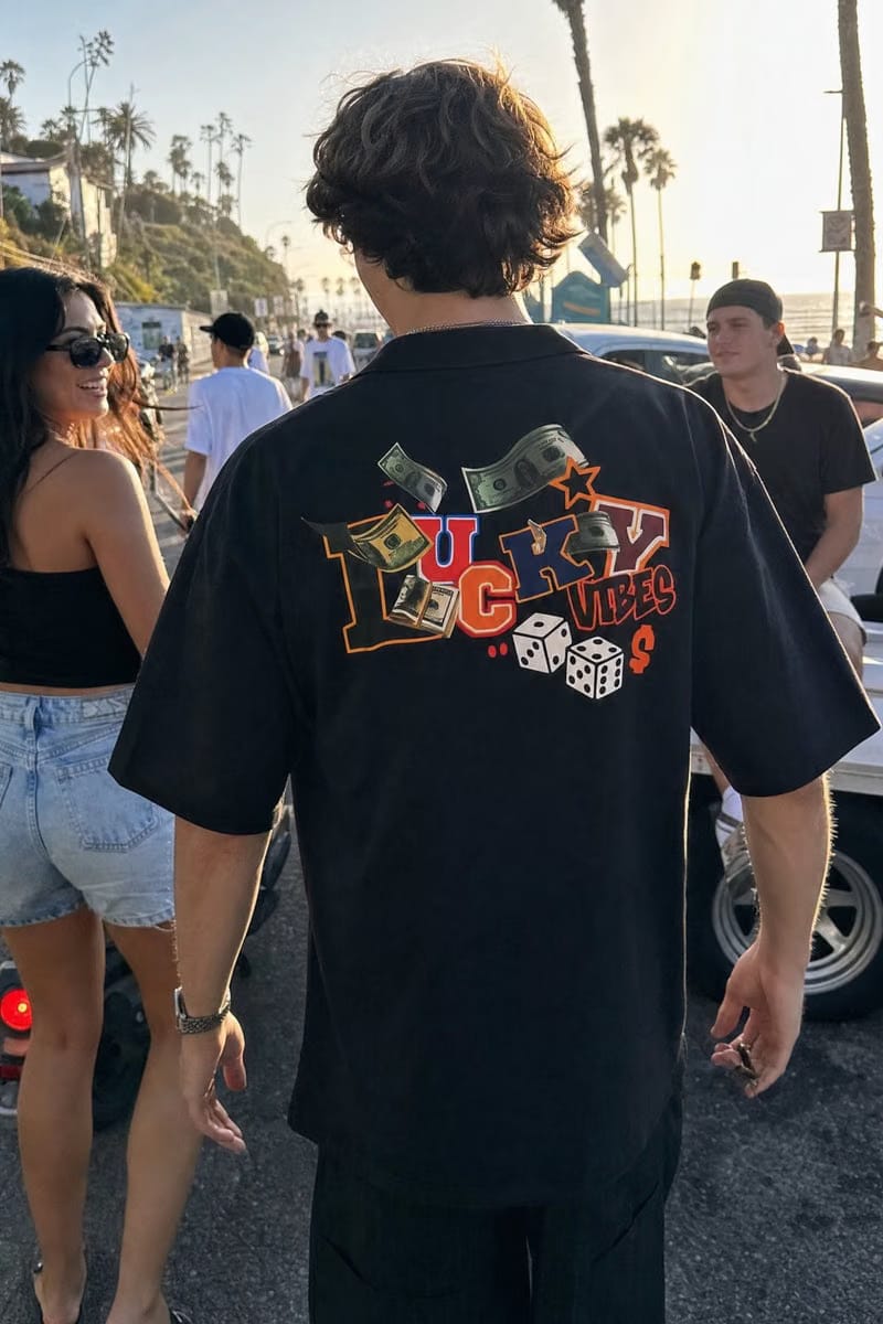 Off Supply Lucky Vibes Black Bowling Shirt
