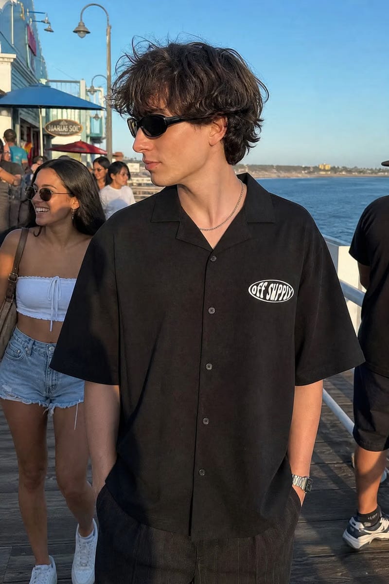 Off Supply Lucky Vibes Black Bowling Shirt