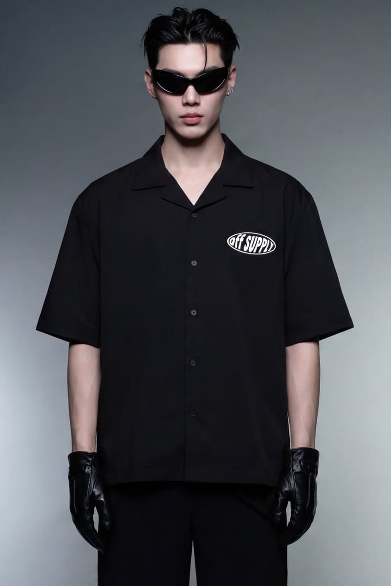 Off Supply Lucky Vibes Black Bowling Shirt