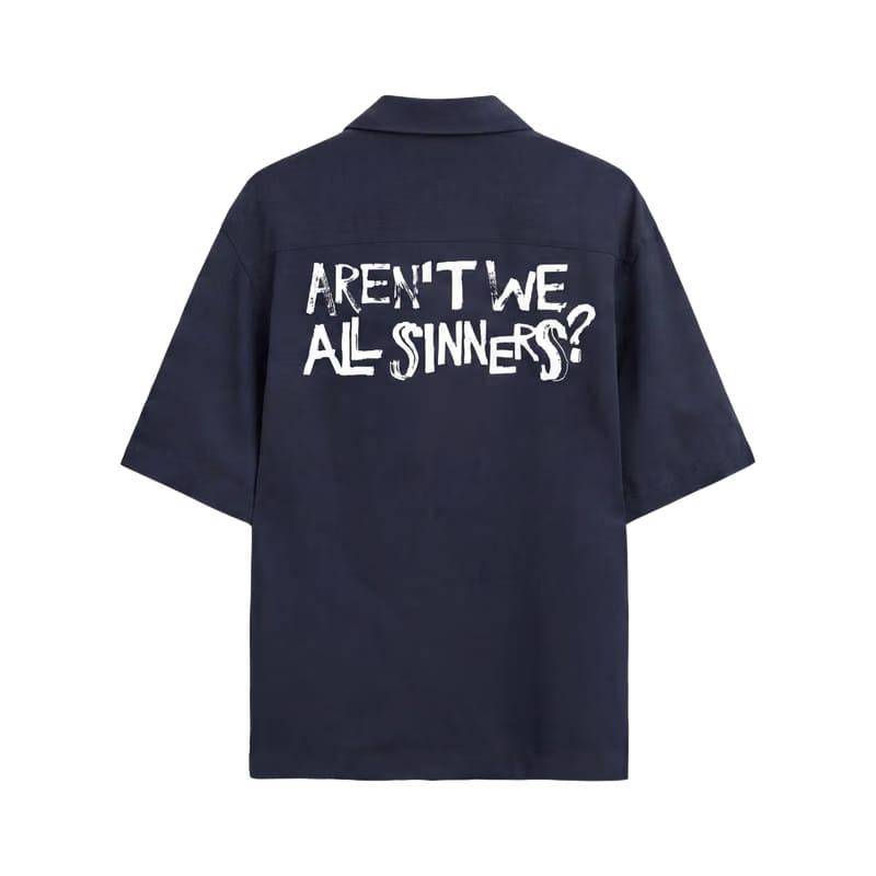 Forfksake Sinners Navy Blue Bowling Shirt