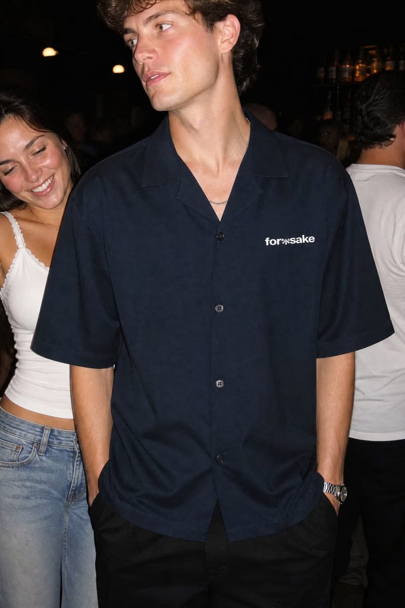 Forfksake Sinners Navy Blue Bowling Shirt