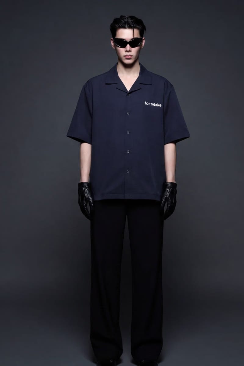 Forfksake Sinners Navy Blue Bowling Shirt