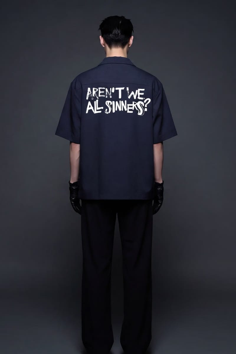 Forfksake Sinners Navy Blue Bowling Shirt