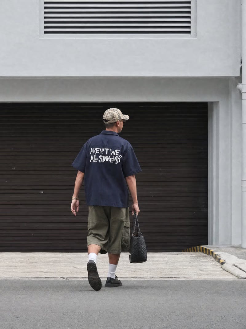 Forfksake Sinners Navy Blue Bowling Shirt