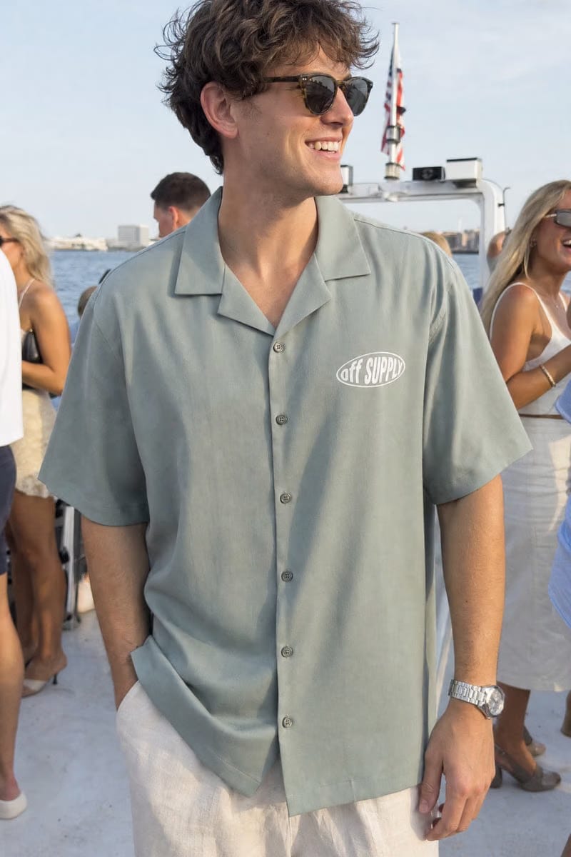 Off Supply Motion Dreams Sage Green Bowling Shirt