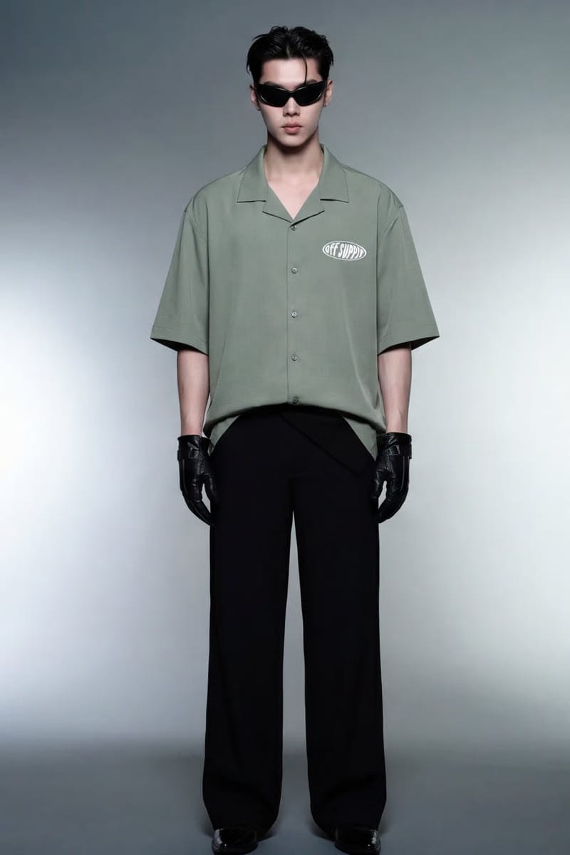 Off Supply Motion Dreams Sage Green Bowling Shirt