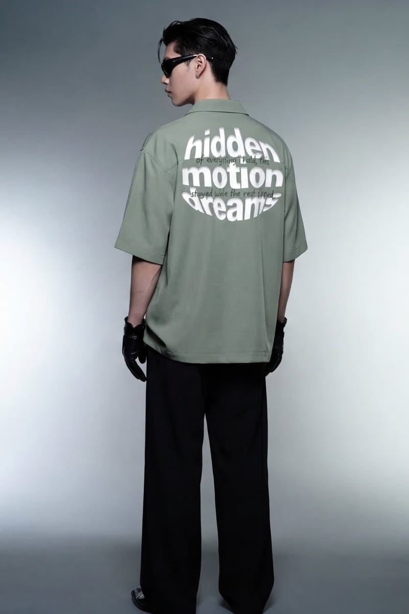 Off Supply Motion Dreams Sage Green Bowling Shirt