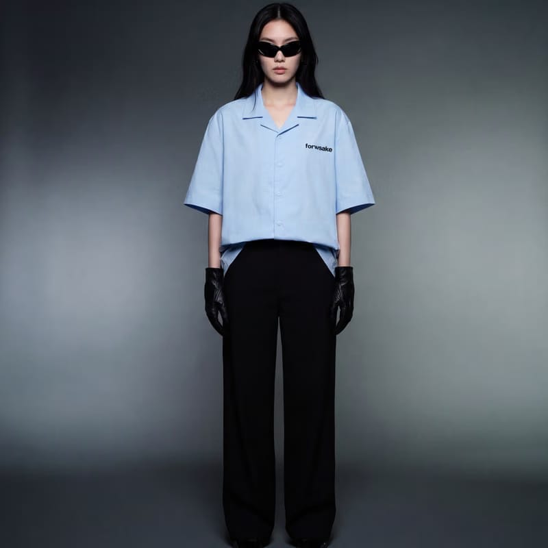 Forfksake Try Harder Light Blue Bowling Shirt