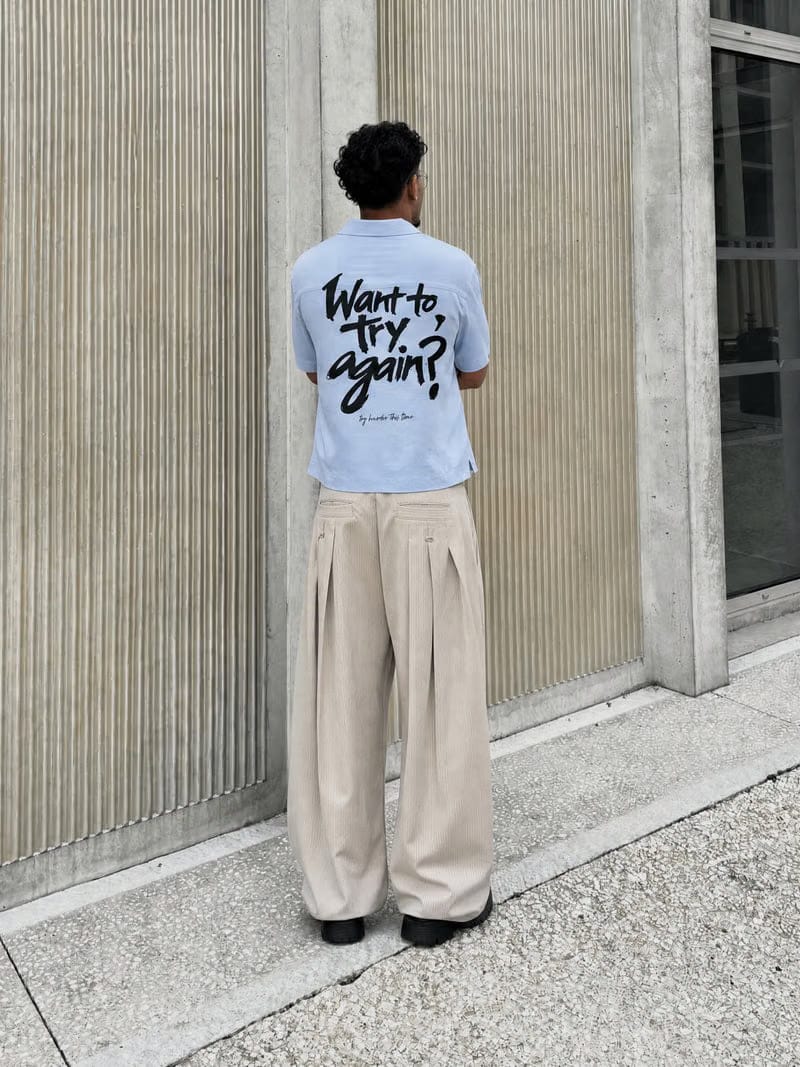 Forfksake Try Harder Light Blue Bowling Shirt