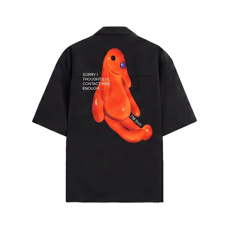 Off Supply Shy Bunny Black Bowling Shirt