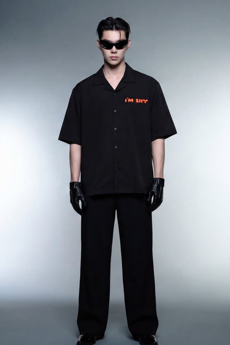 Off Supply Shy Bunny Black Bowling Shirt