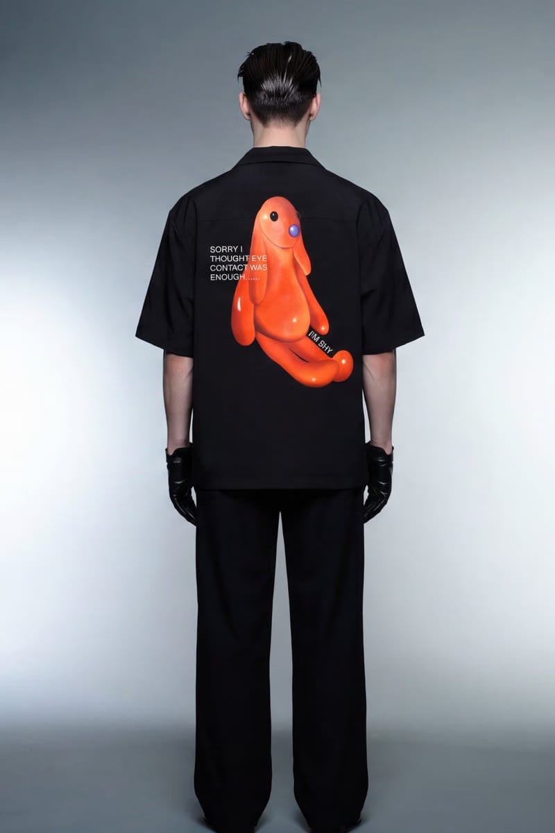 Off Supply Shy Bunny Black Bowling Shirt