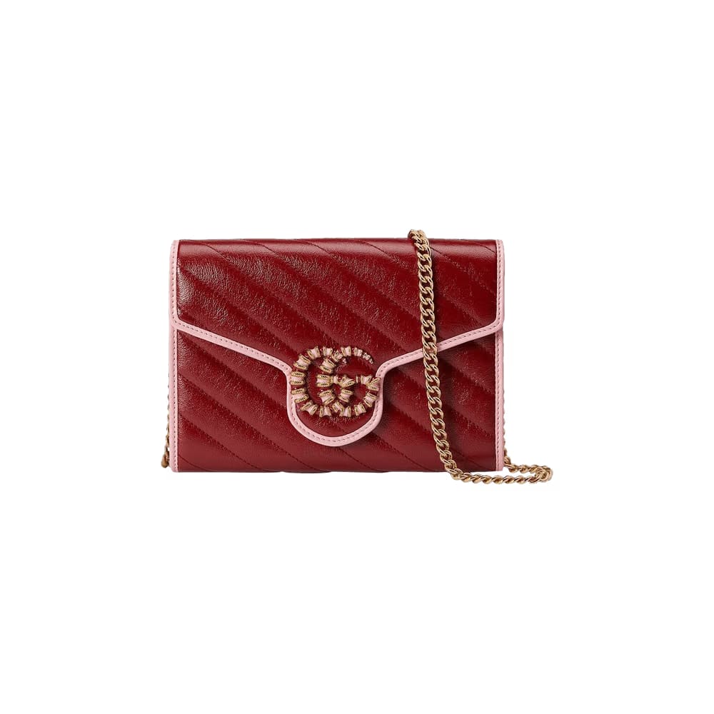Gucci GG Marmont Mini Chain Bag Dark Red/Pastel Pink