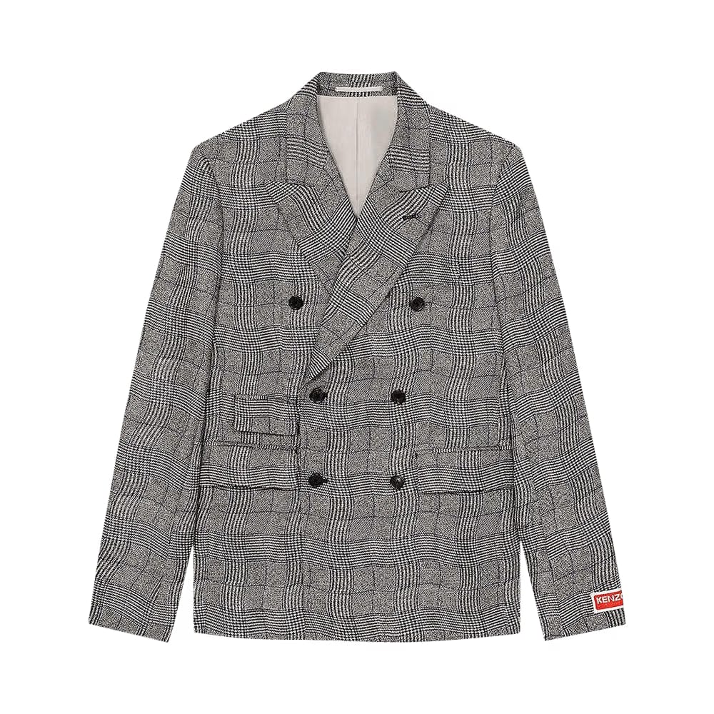 Kenzo Wavy Check Double Breasted Jacket Dark Grey