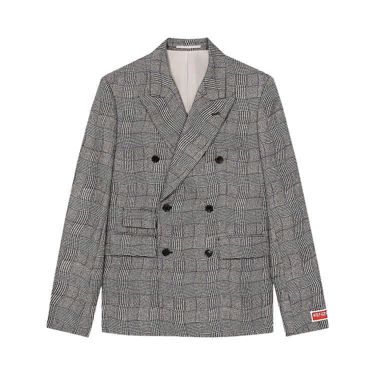 Kenzo Wavy Check Double Breasted Jacket Dark Grey
