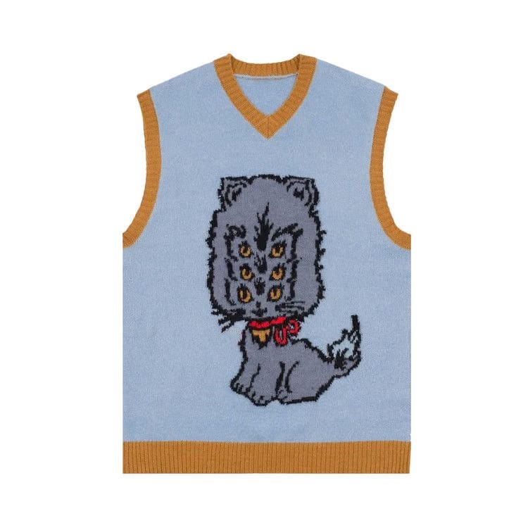 Brain Dead Kitty Cat Sweater Vest Light Blue