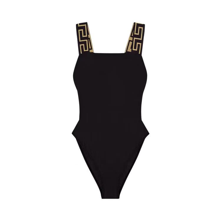 Versace Greca Border One Piece Swimsuit Black